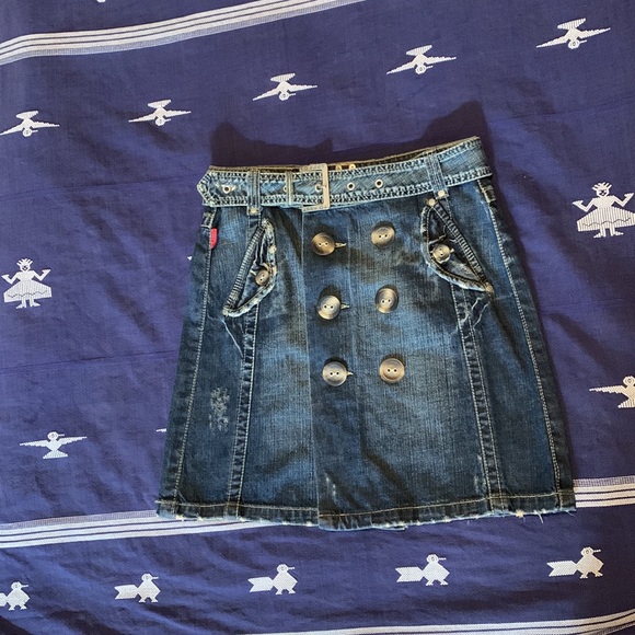 Y2K European Denim Skirt with Matching Belt  S - Picture 1 of 9